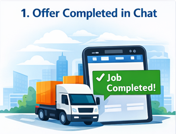 Zlecenie transportowe oznaczone jako ukończone i potwierdzone w interfejsie czatu ExusTrans